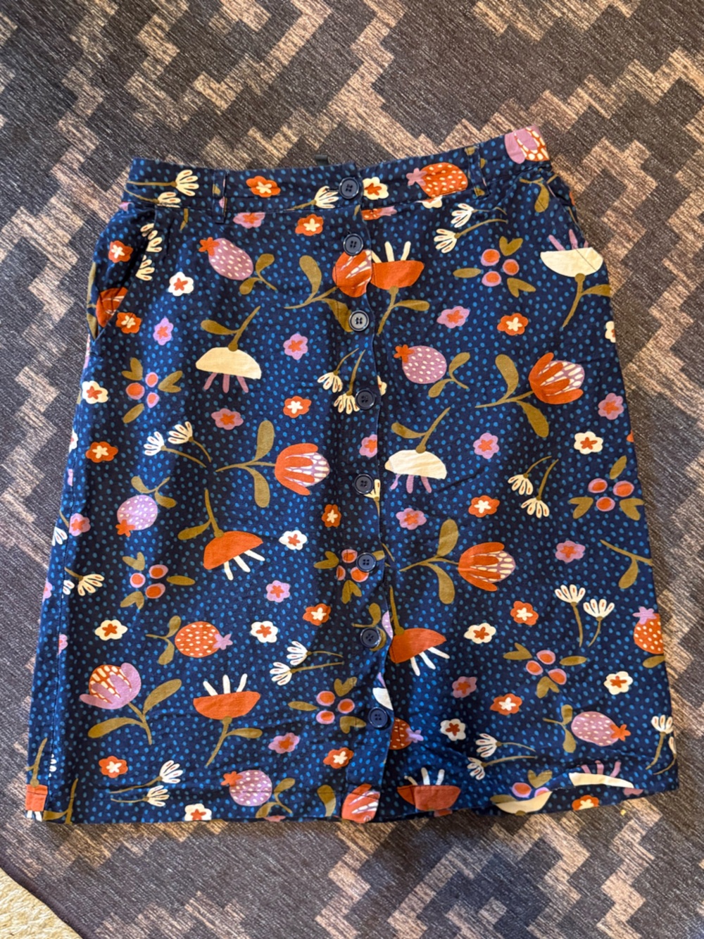Women’s Floral Button-Front Skirt - Navy